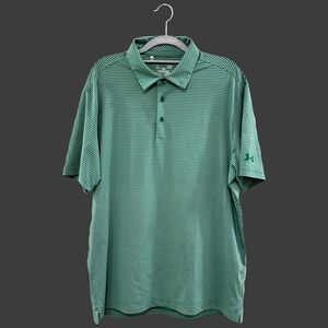 NWOT - Under Armour Heat Gear Striped Green and Grey Golf Polo